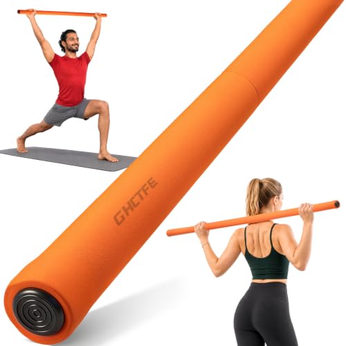 Adjustable Yoga Stick for Stretching & Balance, Upgraded Workout Pilates Equipment for Back Posture Corrector, 4-Section Steel Mobility Bar for Flexibility, Physical Therapy, Exercise Training - color: Orenge