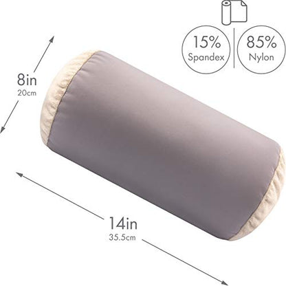 Microbead Bolster Neck Roll Pillow, 14x8 in Cylinder Tube, Stone Grey | Silky feel fabric helps prevent wrinkles & hair breakage; feather-light beads gently cushion head & shoulders as you rest - color: Stone Grey