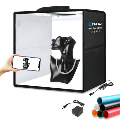 PULUZ Light Box Photography, 12"x12" Professional Dimmable Shooting Tent Kit with CRI >95 White Lighting 120 LEDs Lights + 6 Photo Backdrops for Product Display - size: 12*12 Inch