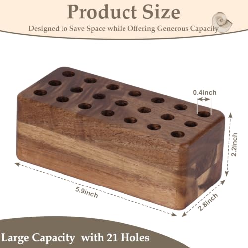 21 Holes Paint Brush Storage Organizer Wooden Paint Brush Holder Stand for Art Brushes Artist Brush Holder for Office Desk Craft Tool Holder 5.9 × 2.8 × 2.2 In