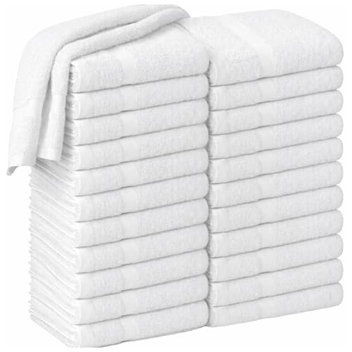HOME ESSENTIALS Salon Towels (15 x 25 inches) 24 Pack, White Hand Towels for Bathroom, Quick Dry Gym Towels, Spa Face Towel, Absorbent Cotton Towels for Barber, Gym, Bath, Pedicure and Home Hair Care - color: White