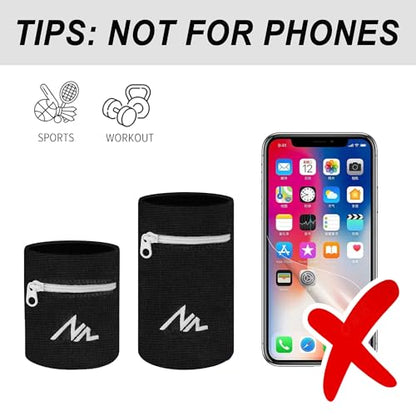 NEWZILL Wrist Wallet Wristband with Zipper - Cotton Sweatbands for Men & Women, Ideal for Running, Walking, Basketball, Football, Tennis, Hiking - color: Black/White, style: Small-1PCS