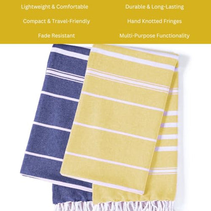 WeWove Turkish Peshtemal Beach Towels Large 39x70 Inch Set of 2-100% Cotton Soft Quick-Drying Absorbent Washable - Versatile for Beach Bath Pool Spa Picnic Travel - Turkish Towels Blue Yellow - color: Blue Yellow