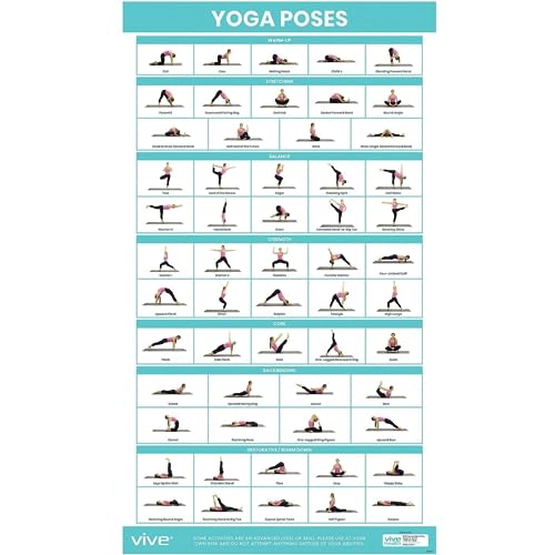 Vive Yoga Poster - Poses for Beginners and Experts - Mat Exercise Home Gym | Workout Accessories Set- Double Sided Laminated Flow Chart Accessory - Instructional Guided Routine - for Women, Men