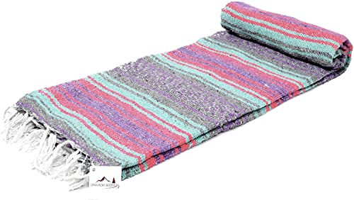 Open Road Goods Multi Color Mexican Falsa Blanket - Handwoven in Mexico - Great for The Beach, Picnics, Yoga, or a Throw! (Grey Pastel) - color: Grey Pastel