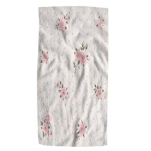 Pehede Floral Polka Dot Bath Hand Towel Shabby Chic Style Pattern with Pink Roses Soft Absorbent Hand Towels for Bathroom Kitchen Beach Spa Gym Yoga Swim Home Decor 15x30 in - color: Floral Polka Dot Bath
