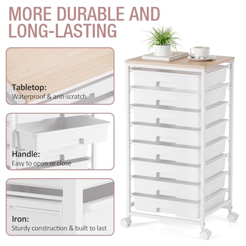 TOOLF Rolling Storage Cart with 8 Drawers,White - color: White