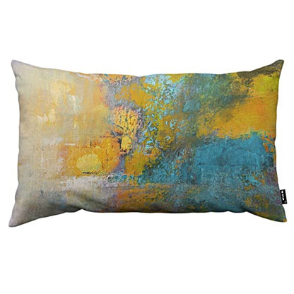 TKS MITLAN Sun Ball in Yellow and Turquoise Pillow Covers 12x20 Inch Abstract Original Painting on Canvas Linen Couch Bed Sofa Car Waist Cushion Cover 12 x 20 inch - color: Sun Ball, size: 20" x 12" (Pack of 1)