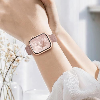 Slim Braided Stretchy Band Compatible with Apple Watch Bands Women | 40mm 41mm 42mm 38mm 44mm 45mm 46mm 49mm Thin Elastic Nylon Solo Loop Strap ,Wristband for iWatch Series 11 10 9 8 7 6 5 4 SE - color: Pink, size: 38/40/41/42mm