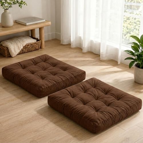 Floor Pillows for Adults Set of 2, Floor Cushions, 22 x 22 Inch, Brown - color: Brown, size: 2pack