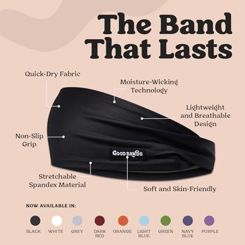 Good Bands Sweat Headbands for Men and Women, Non Slip Workout Sweatband - color: Black, size: Pack of 3