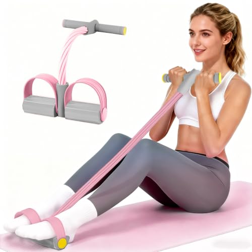 Pedal Resistance Band with Handle, Durable 6-Tube Exercise Bands - color: Pink & Gray