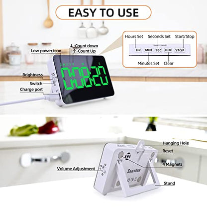 Samshow Rechargeable Digital Kitchen Timer, Green, 5 Inch | Countdown/Up, 3 Adjustable Brightness, 4 Adjustable Volume , 5" LED Display, Magnetic, For Classroom/Office/Home/Work/Game - color: Green