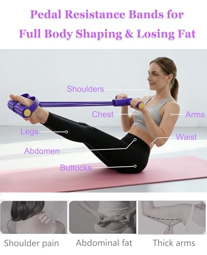 Pedal Resistance Bands with Handles for Home Work Out - color: Purple