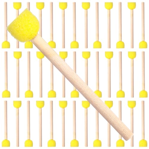 40 Pcs 0.5 Inch Sponge Brush, Round Foam Brushes for Painting, Wooden Handle Sponge Paint Brush for Painting, Crafts, Staining Tools, Art Supplies(Yellow)