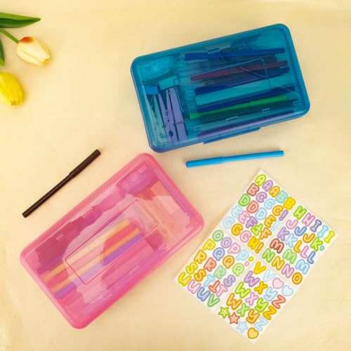 Pink Blue Pencil Case 2 Pack - Large Capacity Plastic Pencil Box Organizer - color: Pink Blue