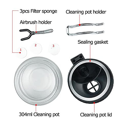 JOYABEST Airbrush Cleaning Kit Pro with 13-Piece Needle Set, Pot & Brushes | Glass pot with holder. 5 brushes & 5 needles. 13 cleaning needles unclog jets & nozzles. Repair tool removes broken tips
