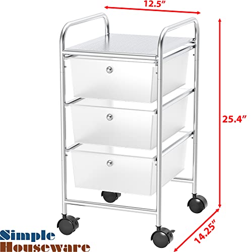 Simple Houseware 3 Drawers Rolling Utility Cart Art Craft Organizer, Chrome - color: Chrome, size: 3 Drawers