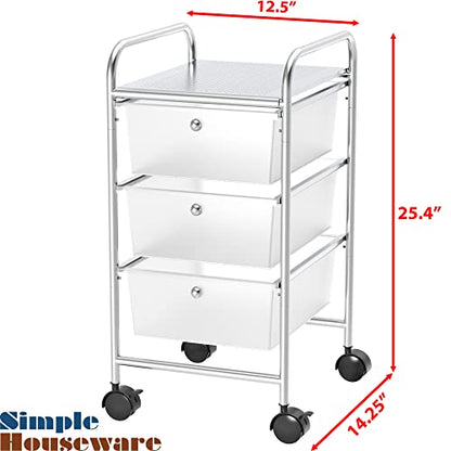 Simple Houseware 3 Drawers Rolling Utility Cart Art Craft Organizer, Chrome - color: Chrome, size: 3 Drawers