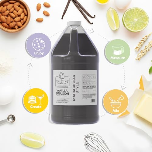 Collective Aromas Co. Madagascar Style Vanilla Emulsion for Baking – Concentrated Vanilla Flavoring for Cake, Cookies, Frosting, Ice Cream & Desserts, Bakery Style Liquid Emulsion 1 Gallon (128 fl oz) - size: Madagascar Vanilla - 1 Gallon (128 fl oz)