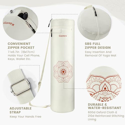 Gonex Yoga Mat Bag, Full-Zip Mat Carrier | 600D Oxford Fabric, Wet Pocket, Front Zip Pocket, Adjustable Strap, Fits Mats up to 26" - color: Beige