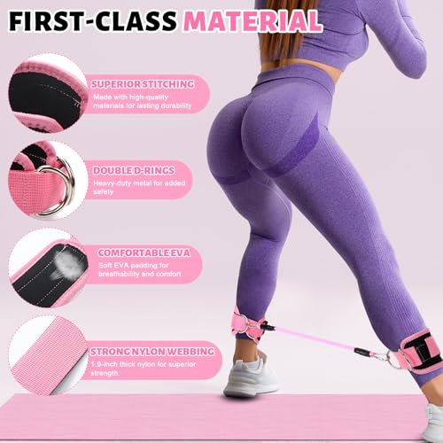 RoundFunny Set of 18 Pilates Ring Essential Kit for Women Pilates Ring and Ball Ankle Resistance Band Yoga Strap Socks Mat Arm Stretcher Latex Tube Gym Back Bag Exercise Equipment for Workout - color: Pink
