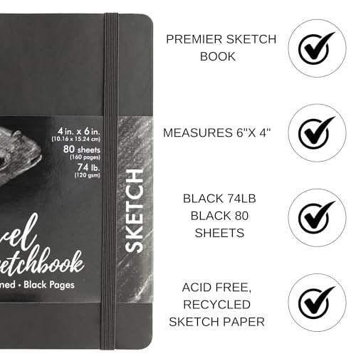 Pro Art Premier Sketch Book Travel 6"x 4" Black 74lb Black 80 Sheets, Sketch Book, Sketchbook, Drawing Pad, Pad, Drawing Paper, Art Book, Paper, Sketchbook for - color: 4x6 Black
