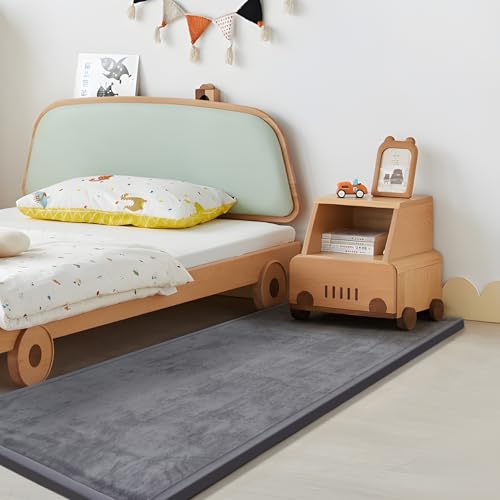 Huloo Sleep Play Mat for Babies Toddlers,1.3" Thick Elasti-Foam Anti-Fall Cushion Mat for Kids Room,28×72 Bedroom Bedside Rugs,Water-Repellent Soft Coral Velvet,Non-Slip(Dark Grey) - color: Dark Grey, size: 28"×72"×1.3"