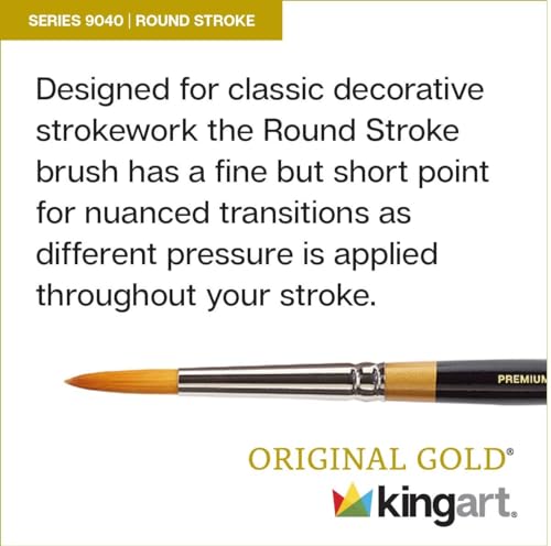 KingArt Original Gold 9040 Series, Premium Artist Brush, Golden TAKLON Round Stroke-Size: 10 - size: 10
