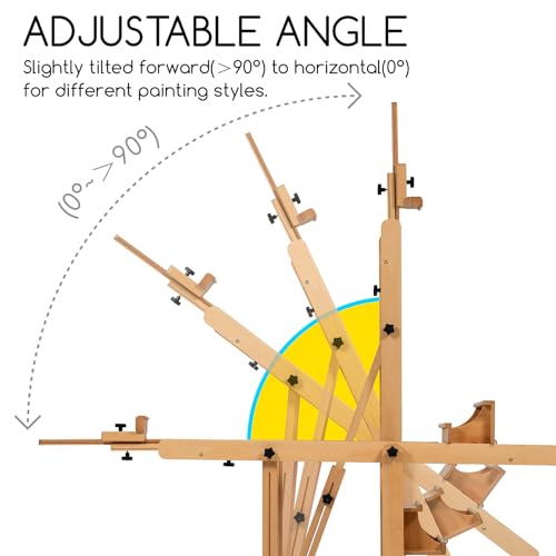 MEEDEN Enlarged Heavy-Duty H-Frame Easel: Artist Solid Beech Wooden Studio Easel - Professional Painting Art Easel Stand with 4 Lockable Wheels & Leveling Bolts - Hold Canvas up to 86" H - color: Natural, size: X-Large
