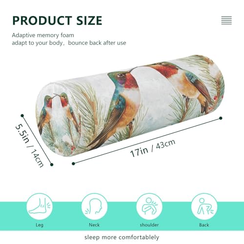 Cartoon Hummingbirds and Pine Tree Neck Roll Pillow Bolster Round Health Memory Foam Long Cervical Cylinder Pillows with Removable Washable Cover for Body Bed Legs Back Yoga - color: Cartoon Hummingbirds and Pine Tree