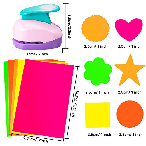 CHENGU Hole Punches 6 Shapes with Cardstock for Kids,Multiple Styles,1 Inch | Paper Punchers Ideal for Scrapbooking Card Making, Star Heart Circle Flower Shapes, Safe Design, Classroom Craft Supplies - size: 1 Inch, style: Multiple styles