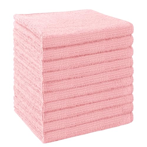 UNIMADE Washcloths 10 Pack Face Towels (12" x 12"), Highly Soft Wash Cloths | Hand Towels, Fast Drying Multi-Purpose Microfiber Cleansing Cloths for Bathroom, Hotel, Spa, and Salon Pink - color: Pink, size: 10Pack