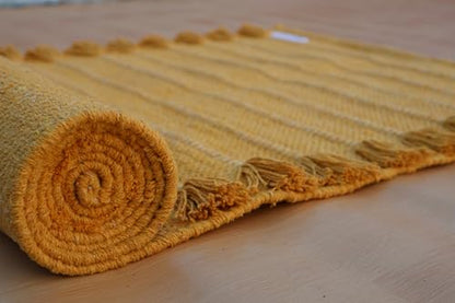 Jaipur art & Rugs Organic Cotton Yoga Mat - Eco-Friendly Hand-Woven Rug - Non Slip & Thick (24”x72”x5mm) for Everyday Fitness at Home - Comfortable Extra-Long - color: Yellow