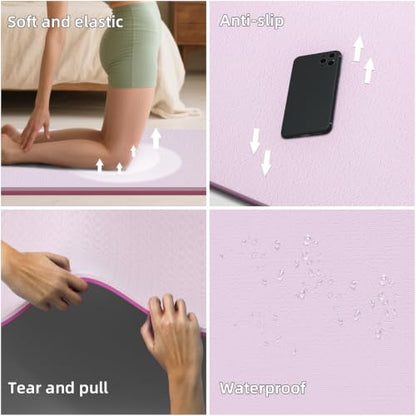 Extra Wide Yoga Mat 76"x40"x10mm TPE Non-Slip Fitness Exercise Mat - color: Light pink + red