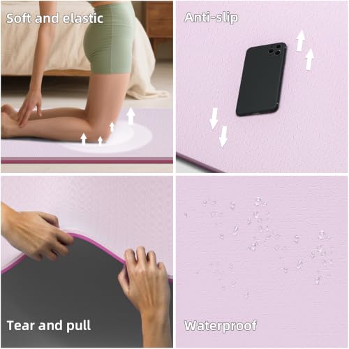 Extra Wide Yoga Mat 76"x40"x10mm TPE Non-Slip Fitness Exercise Mat - color: Light pink + red