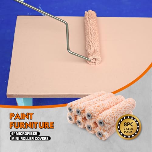 ROLLINGDOG 6" Paint Roller Covers Microfiber Paint Roller Sleeves | 6 inch Paint Roller Sleeve for Smooth to Semi-Smooth Walls and Ceilings, 8PC - color: 8PC Microfiber Roller Sleeves