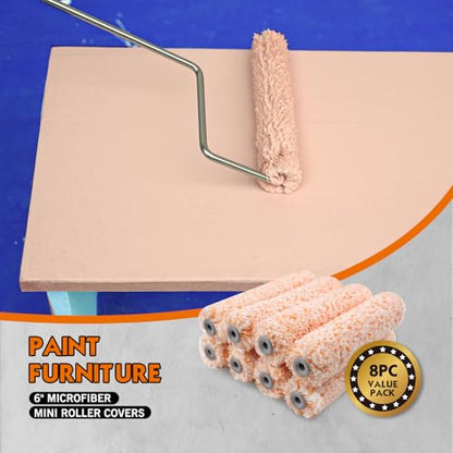ROLLINGDOG 6" Paint Roller Covers Microfiber Paint Roller Sleeves | 6 inch Paint Roller Sleeve for Smooth to Semi-Smooth Walls and Ceilings, 8PC - color: 8PC Microfiber Roller Sleeves