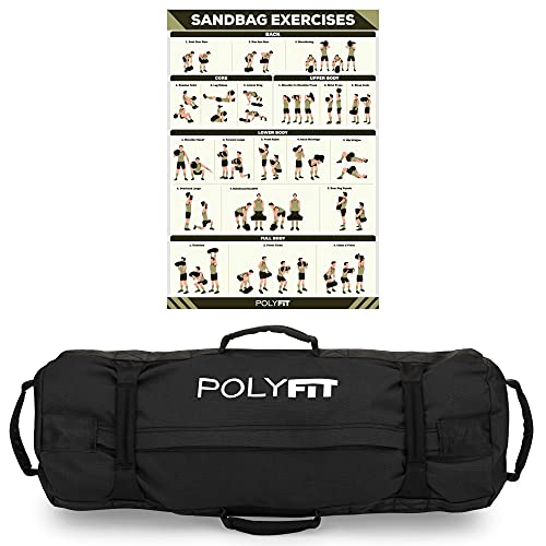 Polyfit Classic Sandbag - Workout Sandbag with 8 Gripping Handles | For working out and weight training, 3 sizes with adjustable filler bags, 8 foam handles, sand not included - color: BLACK, size: Medium (30-75lbs)