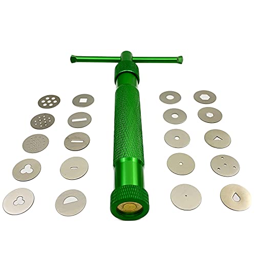 Clay Extruders Fondant Extruder with 20 Discs, Sugar Paste Cake Decor Tool Set - color: Green