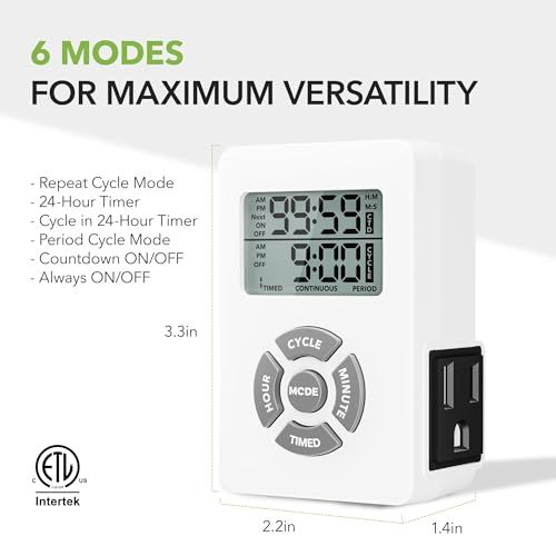 BN-LINK Digital Outlet Timer with Interval Repeat Cycle Indoor,24 Hour Programmable Outlet Timers for Electrical Outlet, Energy Saving 3 Prong Plug-in Outlet with Countdown On/Off,125V/15A/1875W - color: 24 Hour, Single Outlet, 1-pack