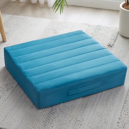 JKMAX 22 inches Floor Pillow for Adults - Large Meditation Cushion with Thick Foam & Soft Tufted Cover - Premium Outdoor Square Floor Cushion Seat - Yoga Pillow for Sitting On Floor - Peacock Blue - color: Peacock Blue, size: 1 Count