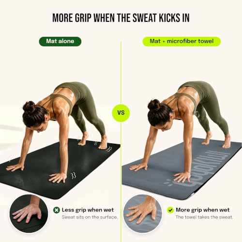 Gogokiwi Yoga Mat and Towel Set with Strap, 72 x 36 in, Non Slip Pilates - color: Charcoal