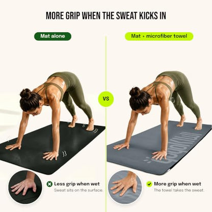 Gogokiwi Yoga Mat and Towel Set with Strap, 72 x 36 in, Non Slip Pilates - color: Charcoal