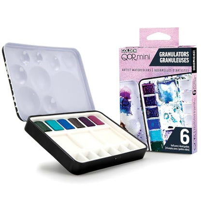 QoR Granulators Half Pan Set by GOLDEN, 6 Half Pan Watercolors, Professional Watercolor Paint Set