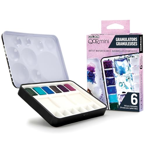QoR Granulators Half Pan Set by GOLDEN, 6 Half Pan Watercolors, Professional Watercolor Paint Set