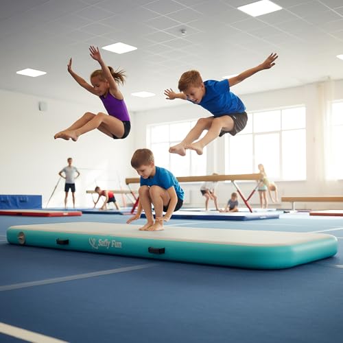 Inflatable Gymnastics Mat 6.6ft/10ft Air Tumble Track Training Mat 4/8 inches Thick Tumbling mat with Electric Pump for Home Use/Tumble/Gym/Training/Cheerleading/Water/Yoga - color: Light Pink, size: 6.56ft*3.9ft*4in