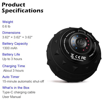 5-Speed Vibrating Massage Ball: Silicone Electric Massager with Auto Shut-Off, Physical Therapy Ball for Fitness, Mobility, and Relaxation, Wellness Gift (Black) - color: Black