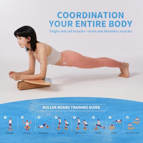 XCMAN Surf Balance Board Trainer with Roller Wooden Exercise Balancing Stability Trainer - Non Slip Surface for Adults Kids|Balance Board for Surfing,Snowboarding,Skateboarding,Hockey,Yoga Training - color: Rocket Blue
