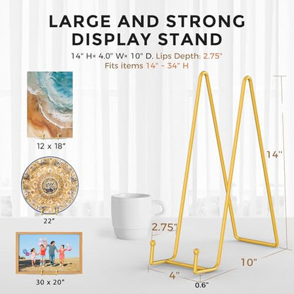 TR-LIFE 14 Inch Gold Metal Plate Stand (2 Pack) - Heavy Duty Display Easel for Large Plates, Frames, Platters and Art - size: 14 Inch